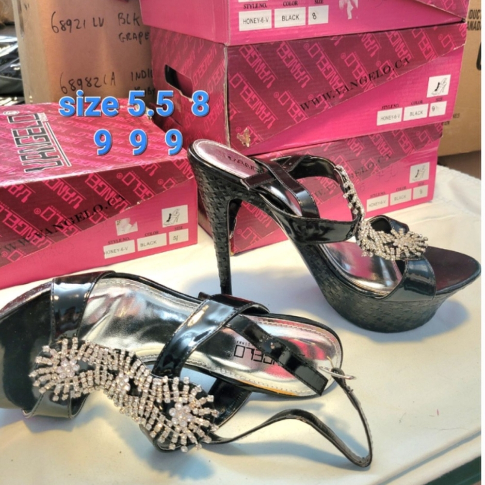 Vangelo  Black Stiletto Heels with Rhinestone Embellishment